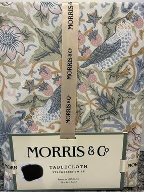 William MORRIS & Co Strawberry Thief Bird 70" Round Tablecloth Summer Blue Green